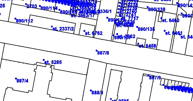 Parcela st. 887/8 v KÚ Třebíč, Katastrální mapa