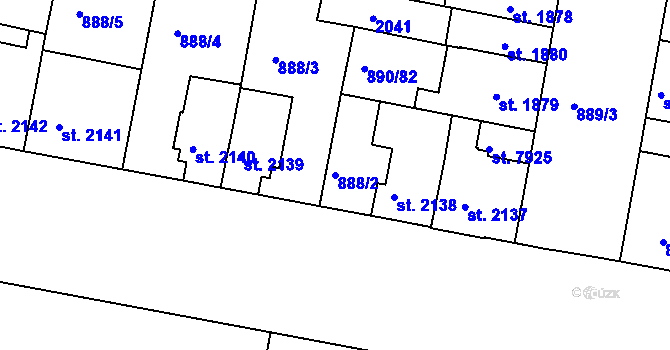Parcela st. 888/2 v KÚ Třebíč, Katastrální mapa