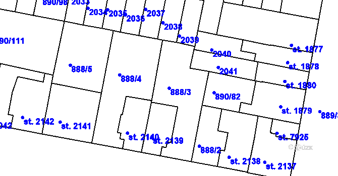 Parcela st. 888/3 v KÚ Třebíč, Katastrální mapa