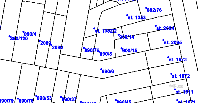 Parcela st. 890/5 v KÚ Třebíč, Katastrální mapa