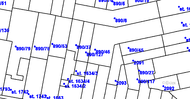 Parcela st. 890/46 v KÚ Třebíč, Katastrální mapa
