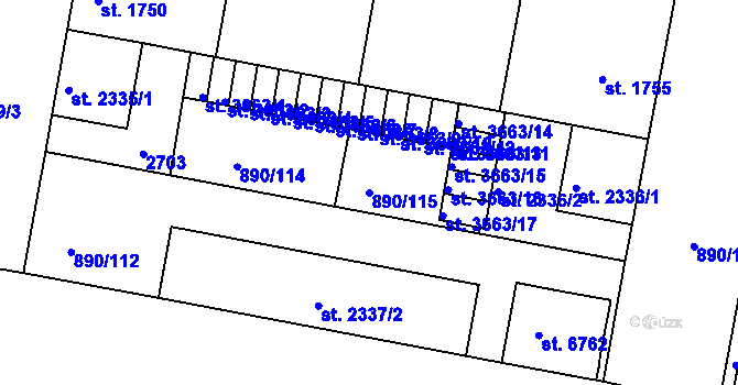 Parcela st. 890/115 v KÚ Třebíč, Katastrální mapa