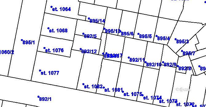 Parcela st. 892/18 v KÚ Třebíč, Katastrální mapa