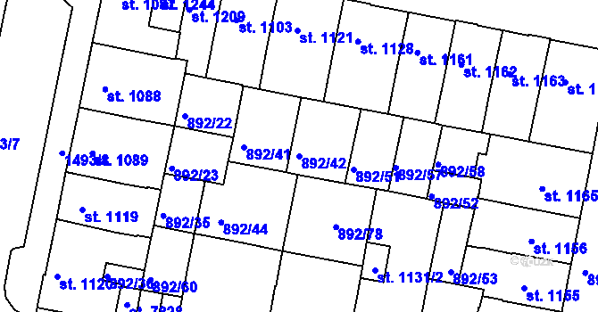 Parcela st. 892/42 v KÚ Třebíč, Katastrální mapa