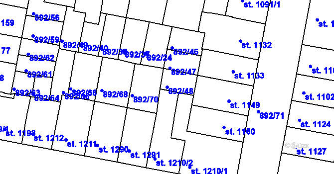 Parcela st. 892/48 v KÚ Třebíč, Katastrální mapa
