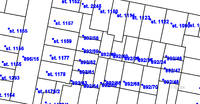 Parcela st. 892/49 v KÚ Třebíč, Katastrální mapa