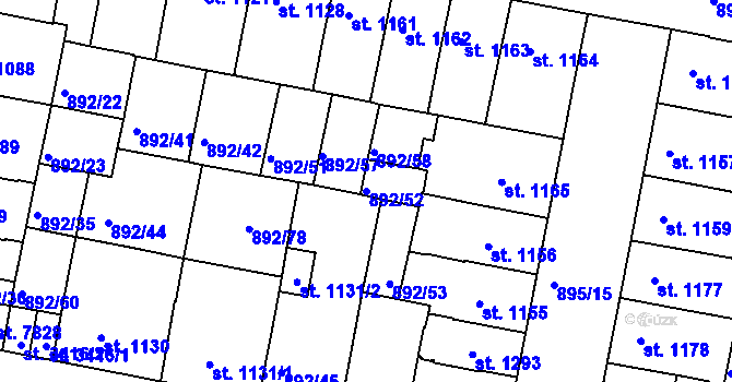 Parcela st. 892/52 v KÚ Třebíč, Katastrální mapa