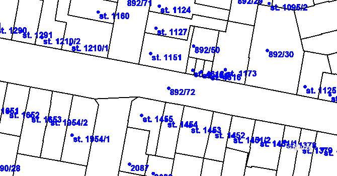 Parcela st. 892/72 v KÚ Třebíč, Katastrální mapa