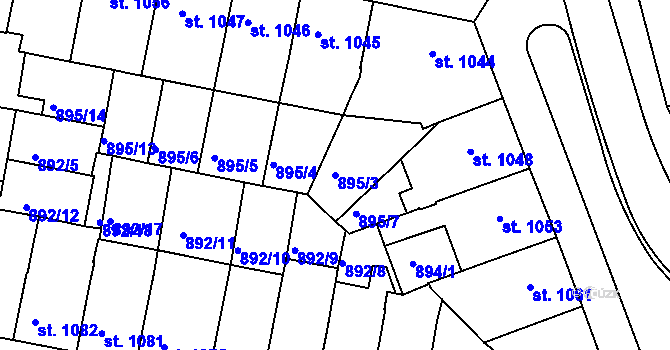 Parcela st. 895/3 v KÚ Třebíč, Katastrální mapa