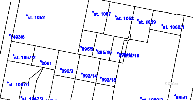 Parcela st. 895/10 v KÚ Třebíč, Katastrální mapa