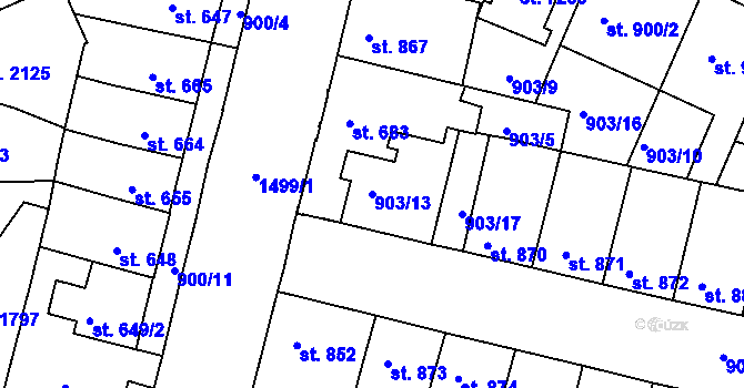 Parcela st. 903/13 v KÚ Třebíč, Katastrální mapa