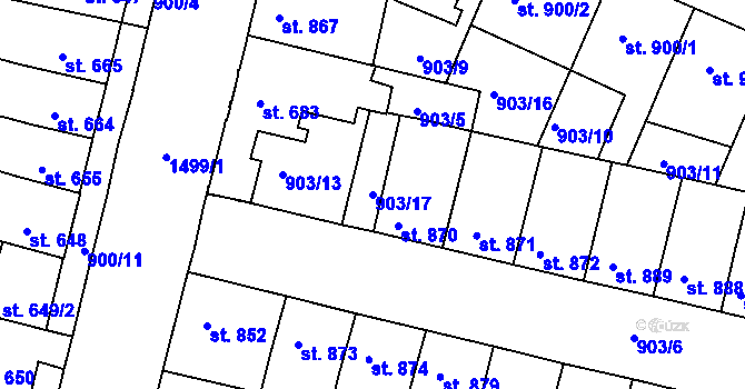 Parcela st. 903/17 v KÚ Třebíč, Katastrální mapa