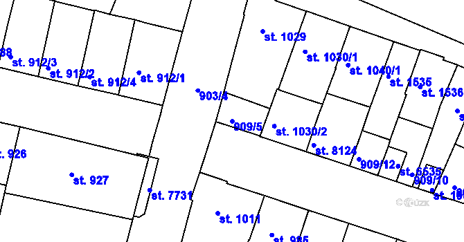 Parcela st. 909/5 v KÚ Třebíč, Katastrální mapa
