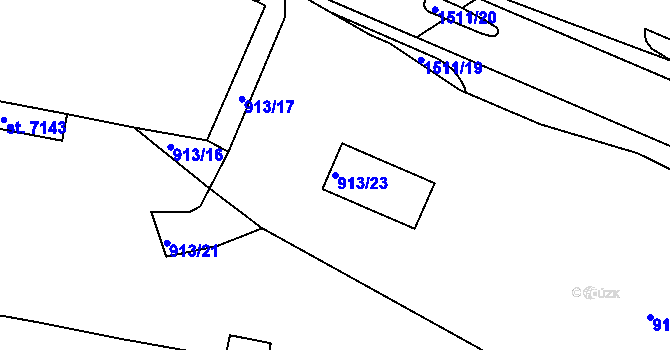 Parcela st. 913/23 v KÚ Třebíč, Katastrální mapa