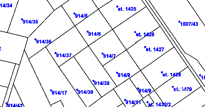 Parcela st. 914/7 v KÚ Třebíč, Katastrální mapa