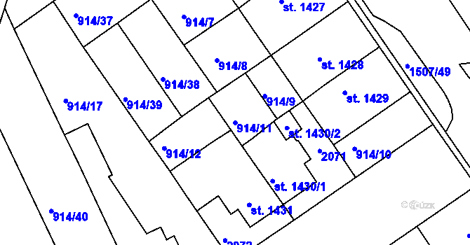 Parcela st. 914/11 v KÚ Třebíč, Katastrální mapa