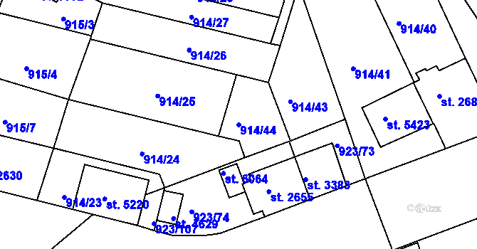 Parcela st. 914/44 v KÚ Třebíč, Katastrální mapa