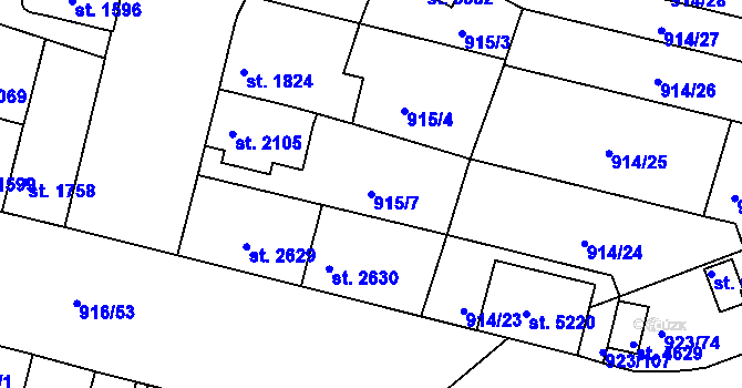 Parcela st. 915/7 v KÚ Třebíč, Katastrální mapa