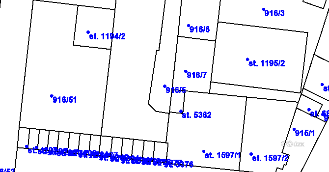 Parcela st. 916/5 v KÚ Třebíč, Katastrální mapa