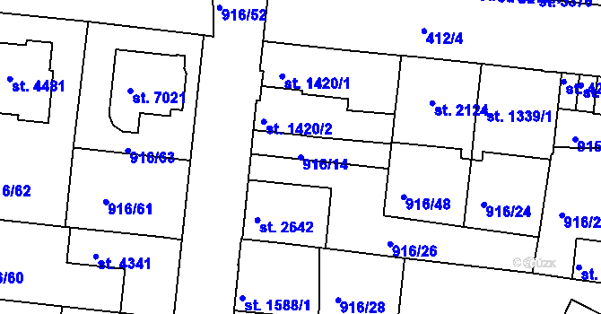 Parcela st. 916/14 v KÚ Třebíč, Katastrální mapa
