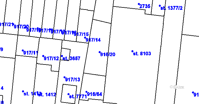 Parcela st. 916/20 v KÚ Třebíč, Katastrální mapa