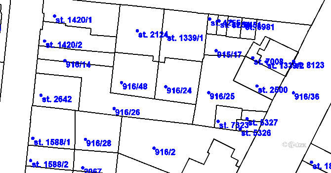 Parcela st. 916/24 v KÚ Třebíč, Katastrální mapa