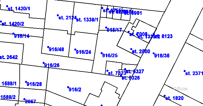 Parcela st. 916/25 v KÚ Třebíč, Katastrální mapa