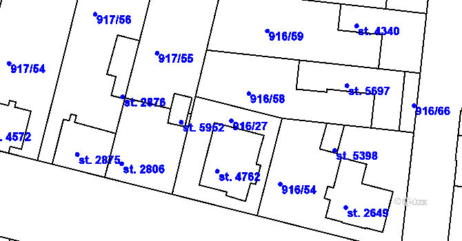 Parcela st. 916/27 v KÚ Třebíč, Katastrální mapa