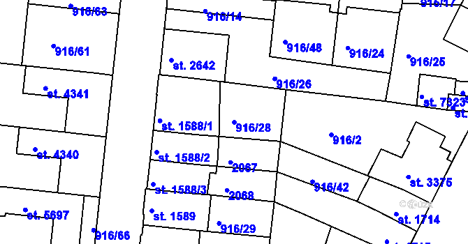 Parcela st. 916/28 v KÚ Třebíč, Katastrální mapa