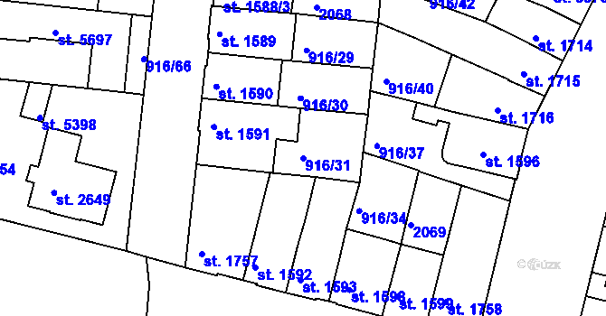 Parcela st. 916/31 v KÚ Třebíč, Katastrální mapa