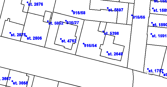 Parcela st. 916/54 v KÚ Třebíč, Katastrální mapa