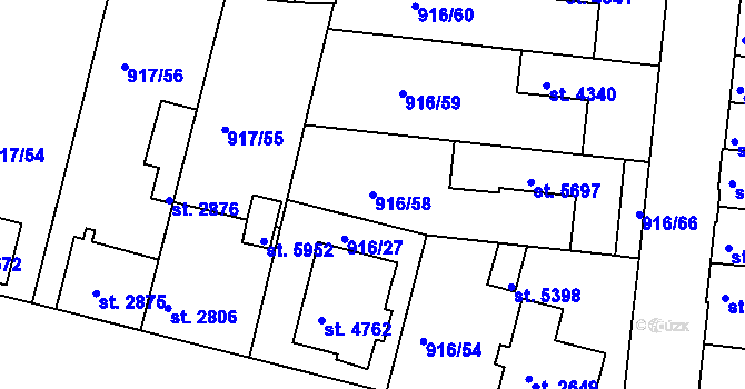 Parcela st. 916/58 v KÚ Třebíč, Katastrální mapa