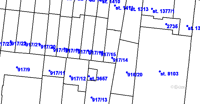 Parcela st. 917/15 v KÚ Třebíč, Katastrální mapa