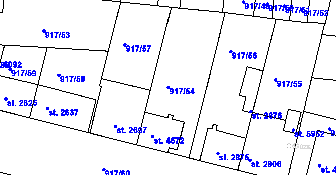 Parcela st. 917/54 v KÚ Třebíč, Katastrální mapa