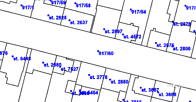 Parcela st. 917/60 v KÚ Třebíč, Katastrální mapa