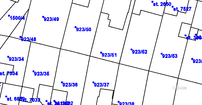 Parcela st. 923/51 v KÚ Třebíč, Katastrální mapa