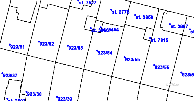 Parcela st. 923/54 v KÚ Třebíč, Katastrální mapa