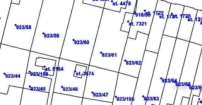 Parcela st. 923/61 v KÚ Třebíč, Katastrální mapa