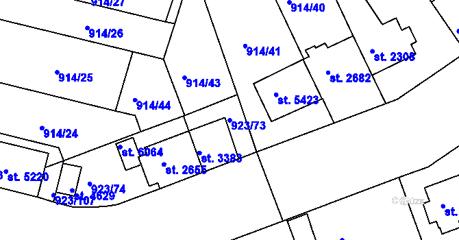 Parcela st. 923/73 v KÚ Třebíč, Katastrální mapa