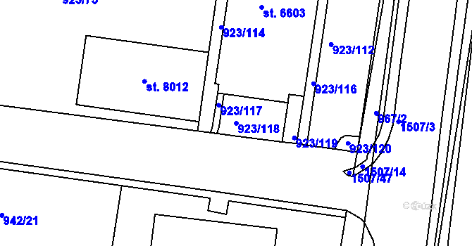 Parcela st. 923/118 v KÚ Třebíč, Katastrální mapa