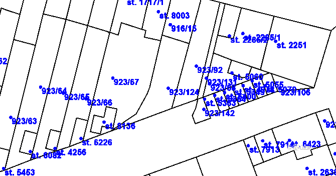 Parcela st. 923/124 v KÚ Třebíč, Katastrální mapa