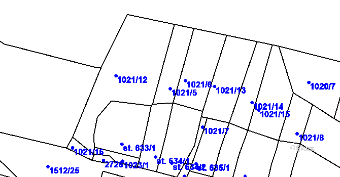Parcela st. 1021/5 v KÚ Třebíč, Katastrální mapa