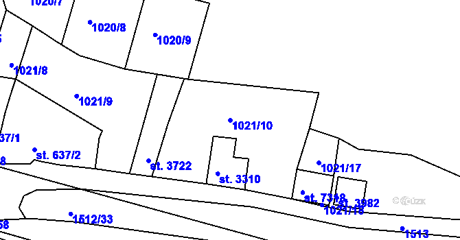 Parcela st. 1021/10 v KÚ Třebíč, Katastrální mapa