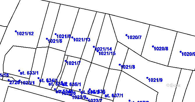 Parcela st. 1021/15 v KÚ Třebíč, Katastrální mapa