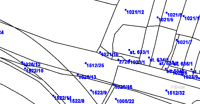 Parcela st. 1021/16 v KÚ Třebíč, Katastrální mapa