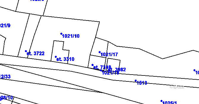 Parcela st. 1021/17 v KÚ Třebíč, Katastrální mapa