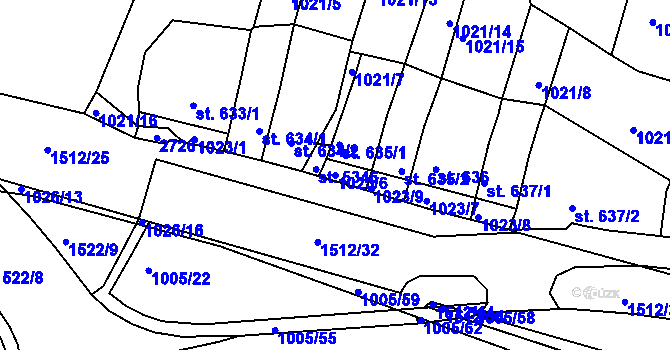Parcela st. 1023/6 v KÚ Třebíč, Katastrální mapa
