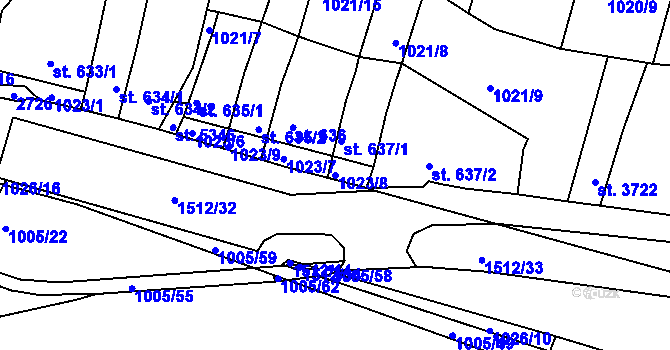 Parcela st. 1023/8 v KÚ Třebíč, Katastrální mapa
