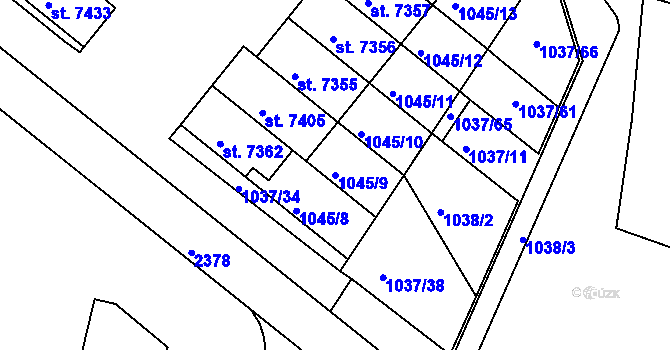 Parcela st. 1045/9 v KÚ Třebíč, Katastrální mapa