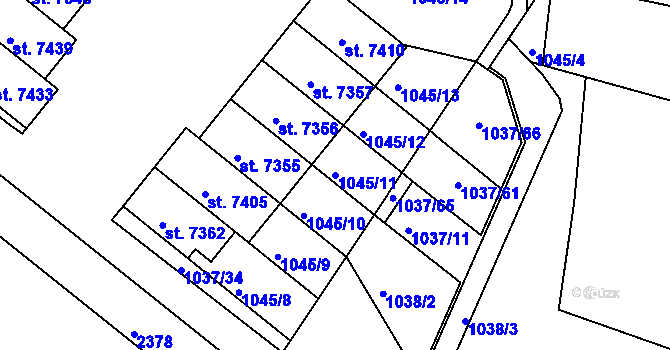 Parcela st. 1045/11 v KÚ Třebíč, Katastrální mapa